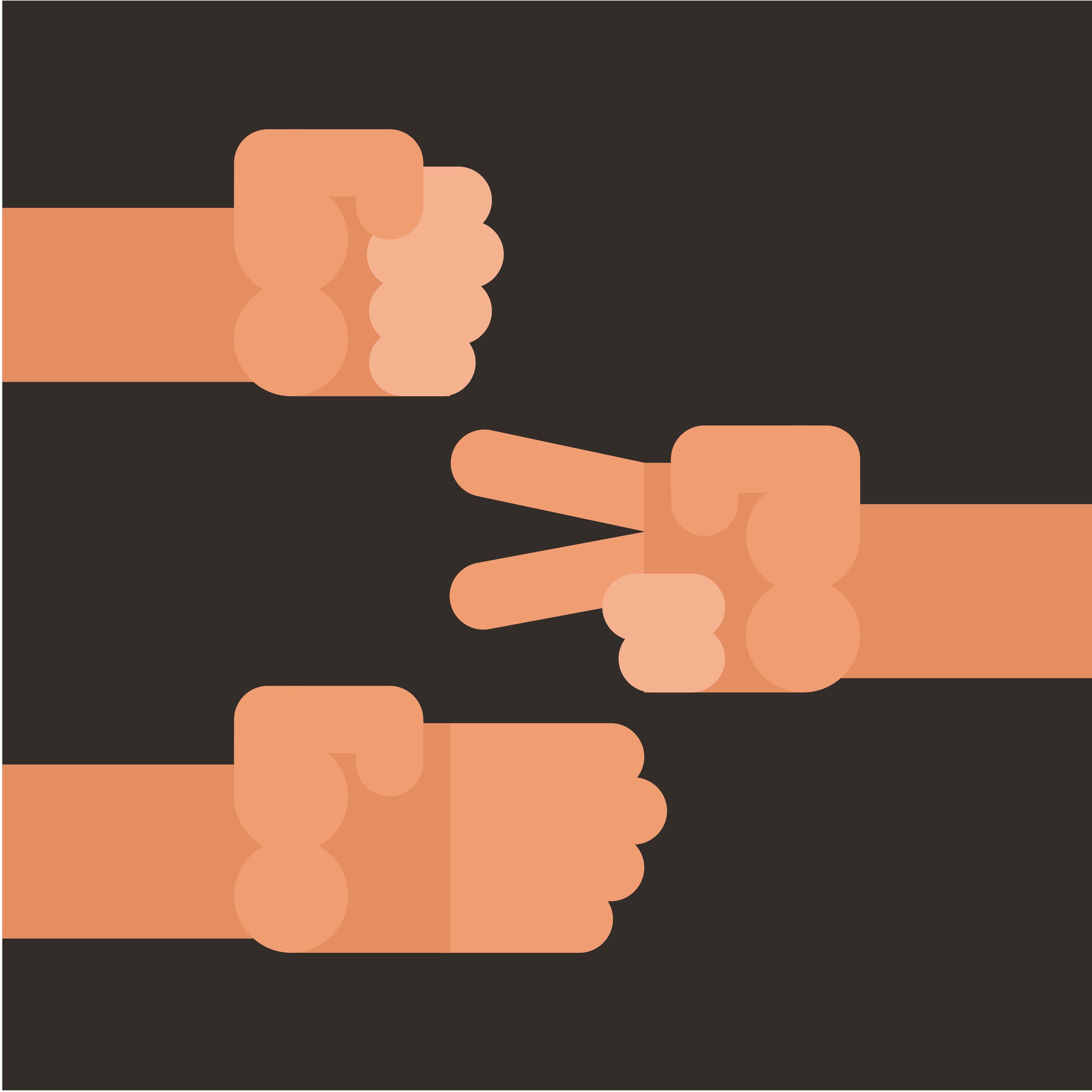 Rock, scissors and paper hand gestures illustrated